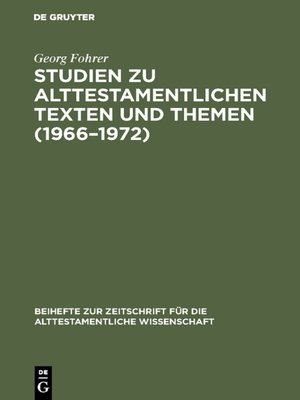 cover image of Studien zu alttestamentlichen Texten und Themen (1966–1972)